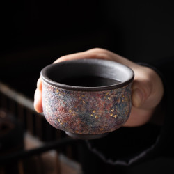 巖礦斑斕粗陶茶杯純手工日式茶具茶道巖泥創意復古主人杯單杯可養