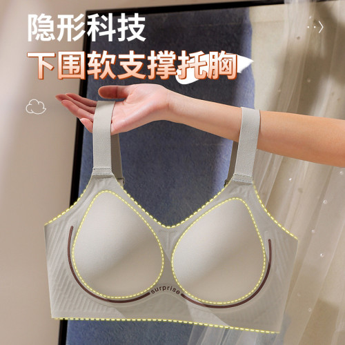 無痕果凍軟支撐內衣女薄款大胸顯小胸聚攏收副乳防下垂調整型文胸