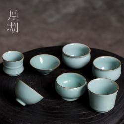 厚湖窰天青汝窰開片可養主人杯功夫茶杯單杯茶盞家用個人品茗杯