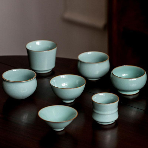 厚湖窰天青汝窰開片可養主人杯功夫茶杯單杯茶盞家用個人品茗杯