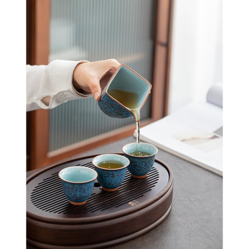 大元張金谿浮翠藍玉陶瓷戶外可攜式旅行龍蛋壺精緻茶杯小套茶具禮品