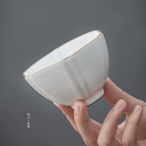 厚湖窰月白色汝窰陶瓷茶杯主人杯開片可養功夫茶具品茗杯大號茶盞