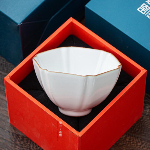 厚湖窰月白色汝窰陶瓷茶杯主人杯開片可養功夫茶具品茗杯大號茶盞