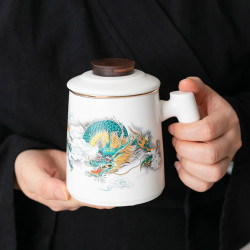 陶瓷馬克杯茶水分離泡茶杯子辦公杯商務禮品茶具水杯三件套禮盒裝