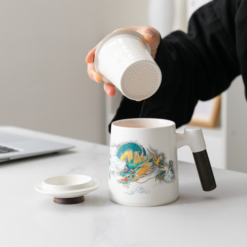 陶瓷馬克杯茶水分離泡茶杯子辦公杯商務禮品茶具水杯三件套禮盒裝