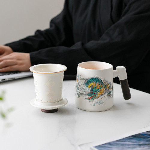 陶瓷馬克杯茶水分離泡茶杯子辦公杯商務禮品茶具水杯三件套禮盒裝