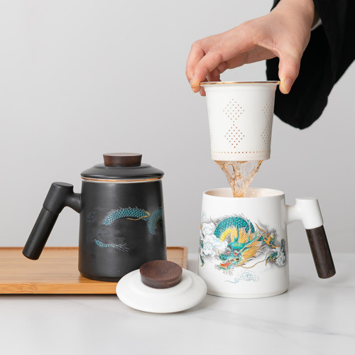陶瓷馬克杯茶水分離泡茶杯子辦公杯商務禮品茶具水杯三件套禮盒裝