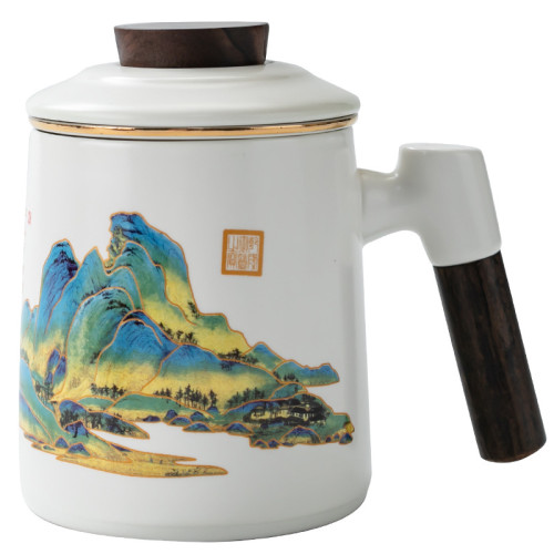 陶瓷馬克杯茶水分離泡茶杯子辦公杯商務禮品茶具水杯三件套禮盒裝