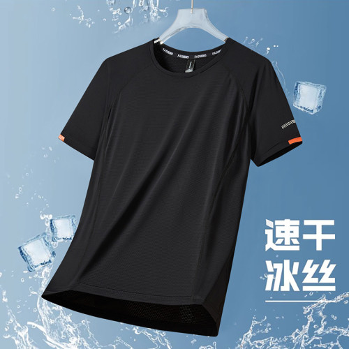 夏季新款高品質冰絲寬松透氣休閒T恤男戶外休閒運動速乾