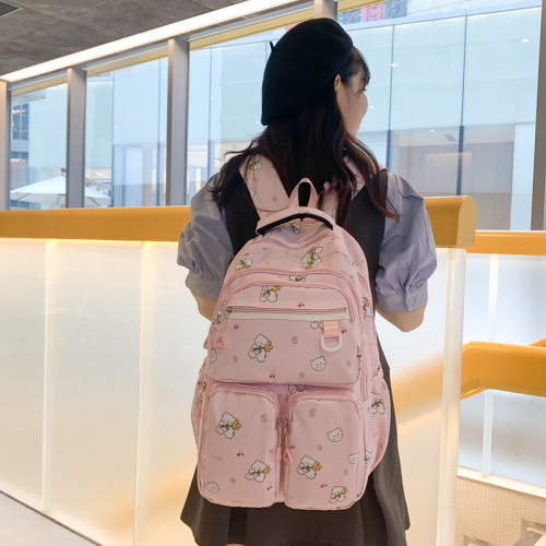 新款可愛印花雙肩包日系清新甜美中小學生書包大容量時尚校園後背包