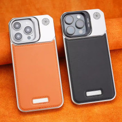 適用iPhone16手機殼無邊框純色素皮蘋果15素皮磁吸鏡頭支架保護套