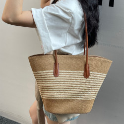 包包女2025新款撞色腋下包沙灘包編織包海邊百搭大容量單肩托特包