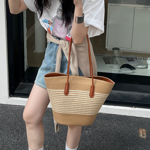 包包女2025新款撞色腋下包沙灘包編織包海邊百搭大容量單肩托特包