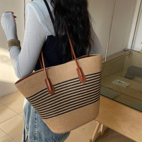 包包女2025新款撞色腋下包沙灘包編織包海邊百搭大容量單肩托特包