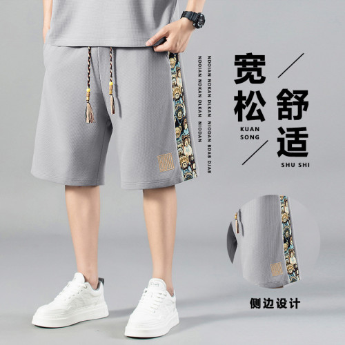 80-300斤穿加肥加大碼男運動休閒短褲夏薄款潮牌綉花寬松五分褲