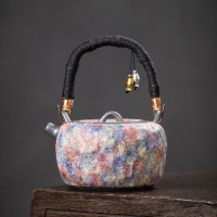 林培福巖礦老巖泥茶壺純手工提梁壺煮茶器炭壺煮水燒水溫手抓壺