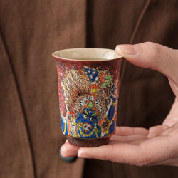 茶杯家用草木灰唐卡手繪大黑天聞香杯功夫品茗杯陶瓷主人杯泡茶具