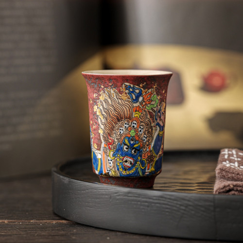 茶杯家用草木灰唐卡手繪大黑天聞香杯功夫品茗杯陶瓷主人杯泡茶具