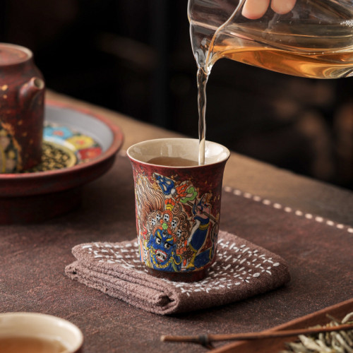 茶杯家用草木灰唐卡手繪大黑天聞香杯功夫品茗杯陶瓷主人杯泡茶具