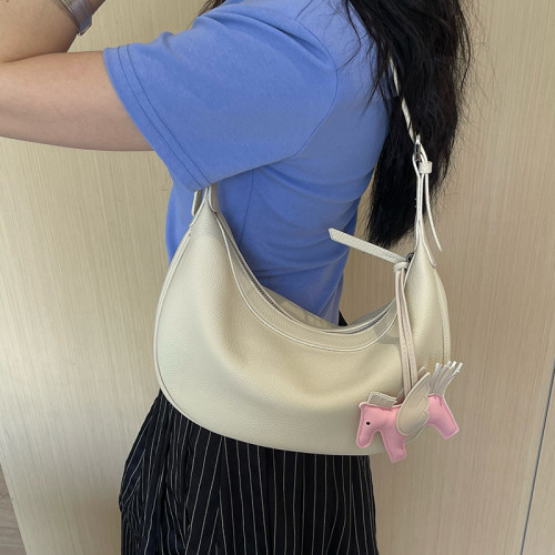2025新款斜後背包女高級感腋下包 頭層牛皮女包真皮小衆單肩月牙包
