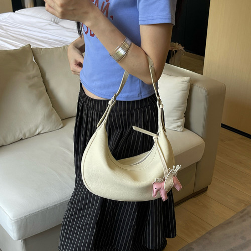 2025新款斜後背包女高級感腋下包 頭層牛皮女包真皮小衆單肩月牙包