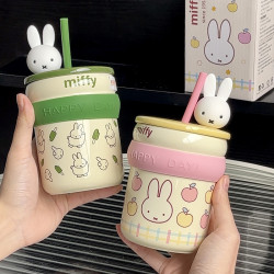 miffy米菲陶瓷杯內膽吸管女生高顔值大容量辦公室馬克杯咖啡杯
