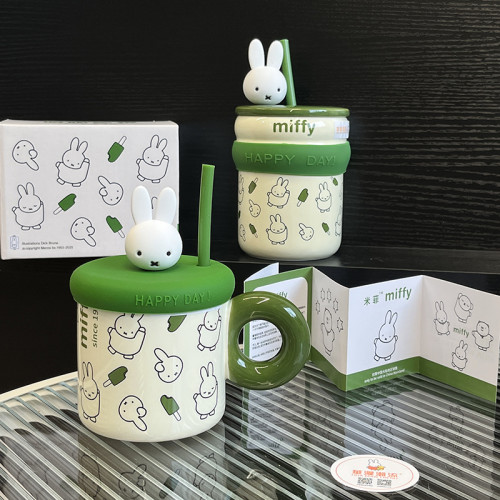 miffy米菲陶瓷杯內膽吸管女生高顔值大容量辦公室馬克杯咖啡杯