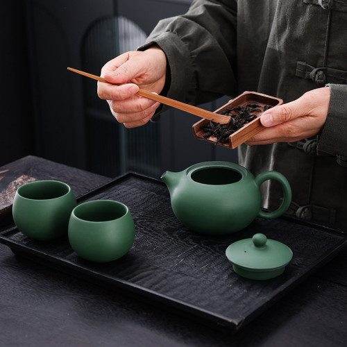 紫砂壺家用原礦綠泥泡茶壺功夫茶具禮盒裝黃金段泥一壺兩杯西施壺