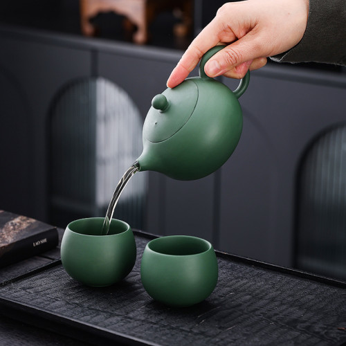 紫砂壺家用原礦綠泥泡茶壺功夫茶具禮盒裝黃金段泥一壺兩杯西施壺