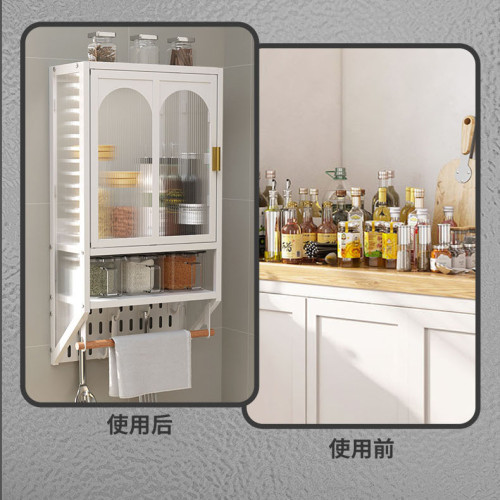 壁掛式免打孔調味品收納廚房調料置物架帶門防塵多功能牆上儲物櫃