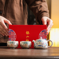 敦煌鎏銀文創茶具套裝家用辦公室復古高檔功夫茶具泡茶專用伴手禮