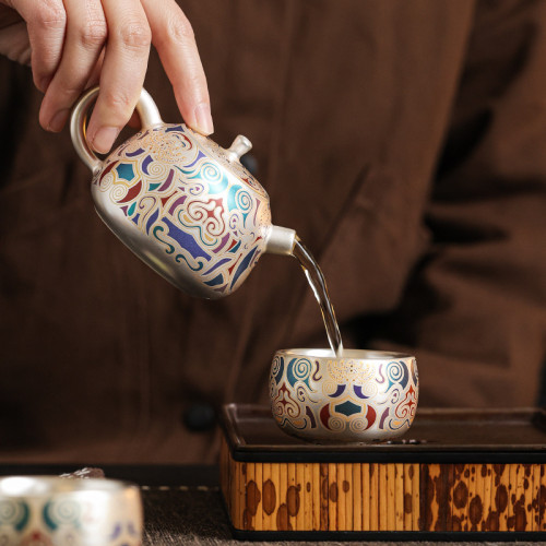 敦煌鎏銀文創茶具套裝家用辦公室復古高檔功夫茶具泡茶專用伴手禮