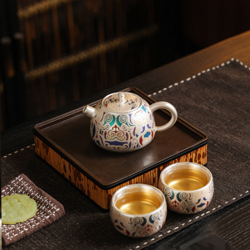 敦煌鎏銀文創茶具套裝家用辦公室復古高檔功夫茶具泡茶專用伴手禮
