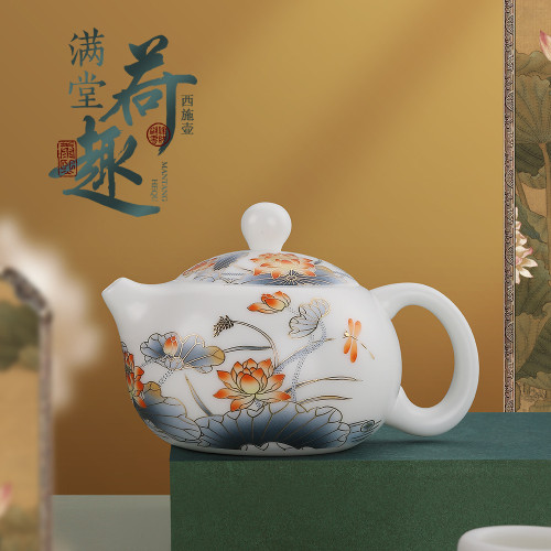 羊脂玉素燒高檔茶具  滿堂荷趣 蓋碗單品