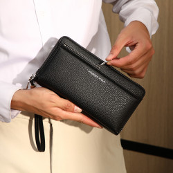 新款皮夾錢包男士商務大容量多卡位長款手拿包pu零錢包wallet