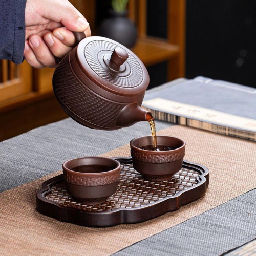 雲南紫陶漢瓦手工跳刀功夫茶具球孔復古家用原礦泡茶壺禮品鳳鳴壺