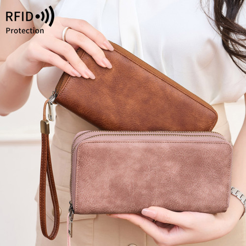 RFID防盜刷女士長錢包復古奶牛紋風琴卡包大容量手拿包