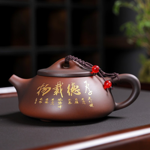 雲南紫陶泡茶壺雕花紫砂手工井欄石瓢壺陶瓷大號單壺功夫茶具簡約