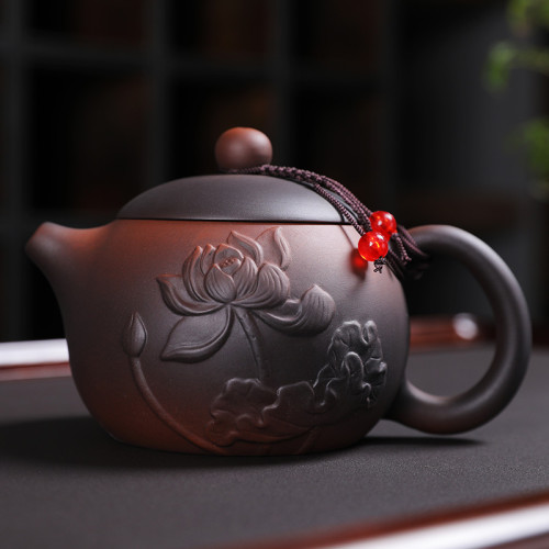 雲南紫陶泡茶壺雕花紫砂手工井欄石瓢壺陶瓷大號單壺功夫茶具簡約