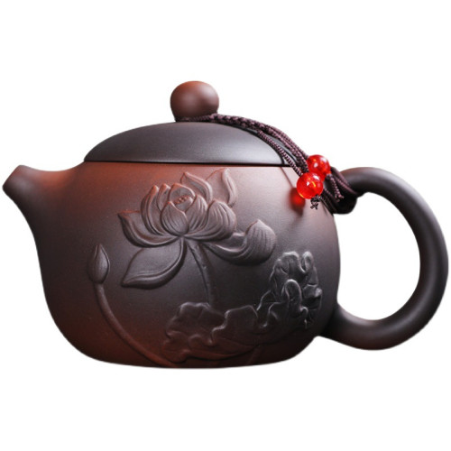 雲南紫陶泡茶壺雕花紫砂手工井欄石瓢壺陶瓷大號單壺功夫茶具簡約