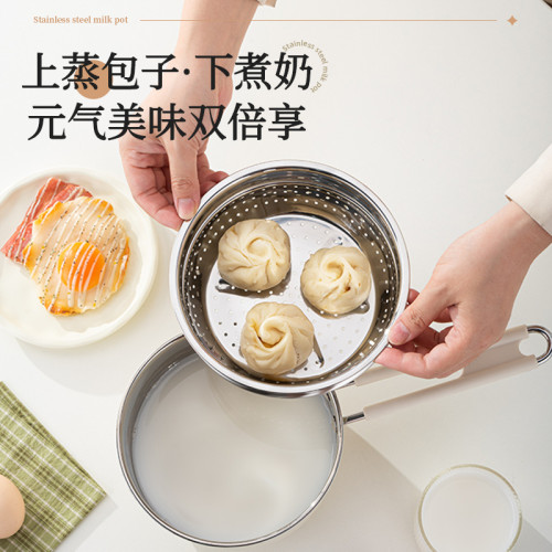 韓式湯鍋304不鏽鋼奶鍋複底陶瓷漆輔食煮麵不沾鍋加厚蒸鍋