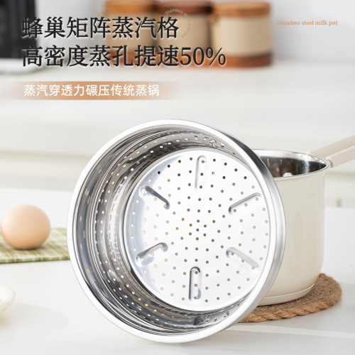 韓式湯鍋304不鏽鋼奶鍋複底陶瓷漆輔食煮麵不沾鍋加厚蒸鍋