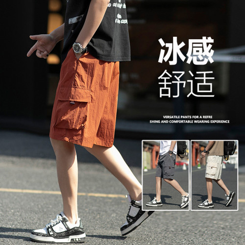 MK699冰絲速乾夏季新款情侶純色大碼五分褲UPF50+運動戶外涼爽透
