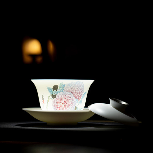 黃旭東羊脂玉瓷蓋碗薄胎三才蓋碗帶蓋茶杯陶瓷功夫茶具泡茶碗高檔