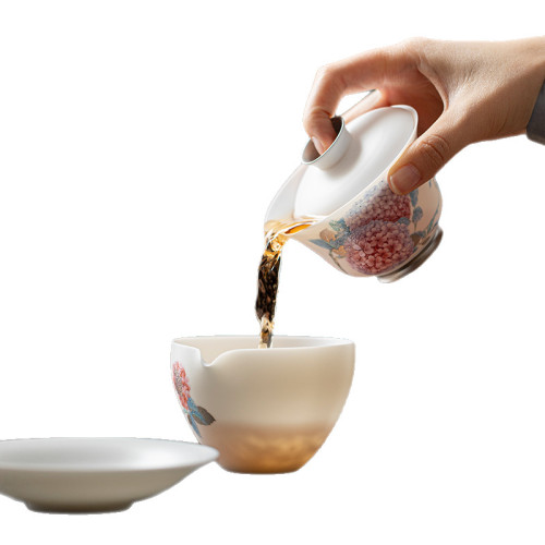 黃旭東羊脂玉瓷蓋碗薄胎三才蓋碗帶蓋茶杯陶瓷功夫茶具泡茶碗高檔
