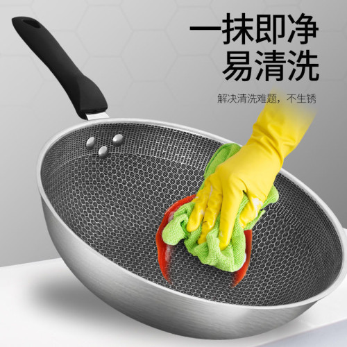 不鏽鋼炒鍋蜂窩無塗層不沾鍋少菸加厚三層鋼禮品炒菜鍋不沾鍋