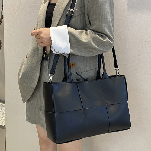 2025新款牛皮托特包通勤高級感編織包大容量時尚個性手提真皮女包