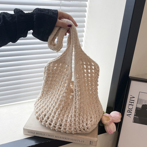 大容量通勤高級感花朵托特包女2025新款夏季鏤空針織包單肩編織包