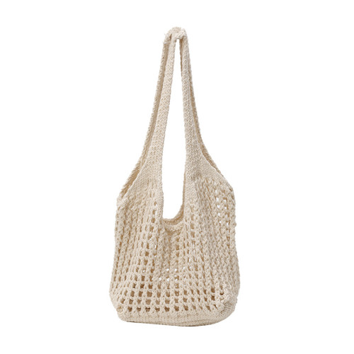 大容量通勤高級感花朵托特包女2025新款夏季鏤空針織包單肩編織包