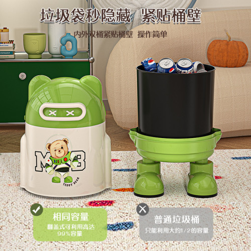 垃圾桶泰迪熊聯名家用客廳高顔值衛生間厠所帶蓋臥室卡通創意紙簍